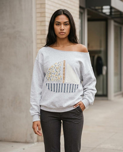 Wants and Fits - Lylar | Off-Shoulder Patchwork Sweatshirt Women